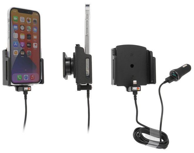 Uchwyt aktywny z kablem USB do Apple iPhone 13 w futerale lub bez o wymiarach: 70-83 mm (szer.), 6-10 mm (grubość).
