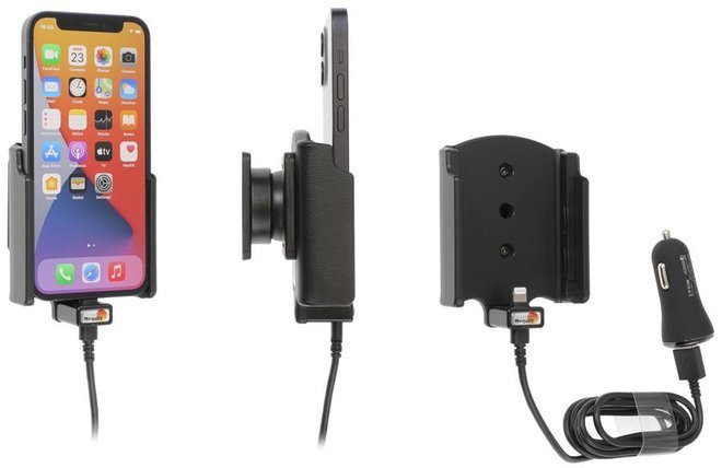 Uchwyt do Apple iPhone 12 mini z wbudowanym kablem USB oraz ładowarką samochodową