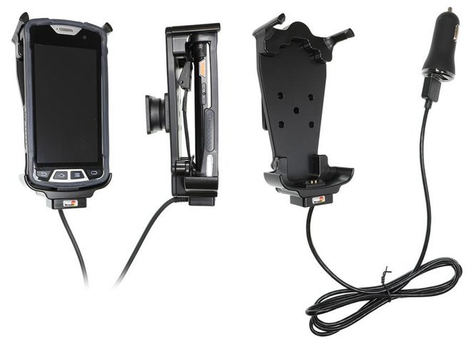Uchwyt do M3 Mobile SM10-series/M3 Mobile SM15-series w wzmocionej obudowie z ładowarką samochodową oraz kablem USB.