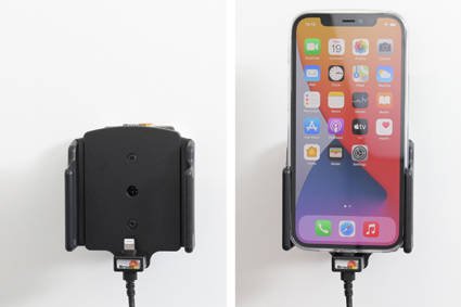 Uchwyt aktywny z kablem USB do Apple iPhone 12 Pro w futerale lub bez o wymiarach: 70-83 mm (szer.), 6-10 mm (grubość).