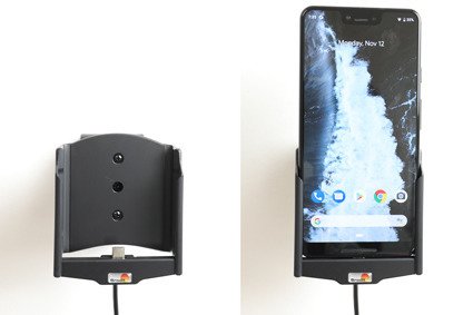 Uchwyt do Google Pixel 3 XL z wbudowanym kablem USB oraz ładowarką samochodową.