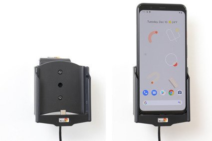 Uchwyt do Google Pixel 4 XL z wbudowanym kablem USB oraz ładowarką samochodową.