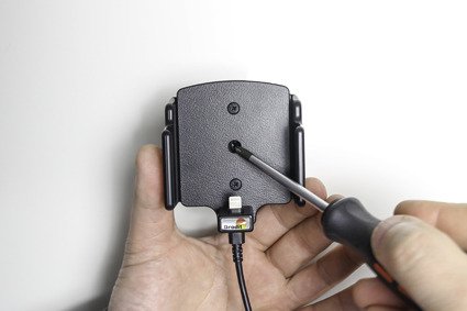 Uchwyt regulowany do Apple iPhone Xs w futerale lub obudowie o wymiarach: 70-83 mm (szer.), 2-10 mm (grubość) z wbudowanym kablem USB oraz ładowarką samochodową