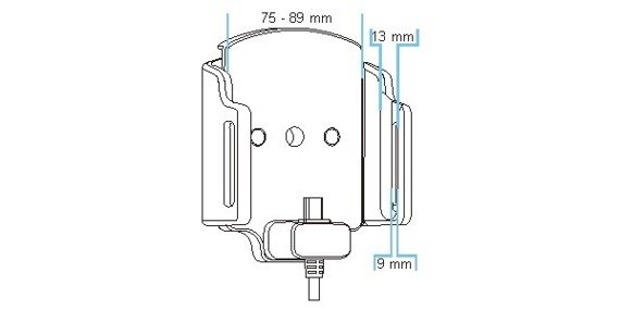 Uchwyt uniwersalny aktywny do instalacji na stałe do smartfonów bez futerału oraz w futerale lub etui o wymiarach: 75-89 mm (szer.), 9-13 mm (grubość)