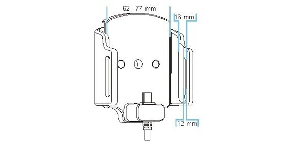 Uchwyt uniwersalny regulowany do Sony Xperia XZ 3, w grubym futerale lub etui o wymiarach: 62-77 mm (szer.), 12-16 mm (grubość) z wbudowanym kablem USB-C oraz ładowarką samochodową