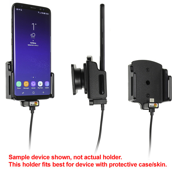 Uchwyt uniwersalny regulowany do smartfonów bez futerału oraz w futerale lub etui o wymiarach: 75-89 mm (szer.), 12-16 mm (grubość) z wbudowanym kablem USB-C oraz ładowarką samochodową
