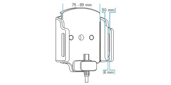 Uchwyt uniwersalny regulowany do smartfonów bez futerału oraz w futerale lub etui o wymiarach: 75-89 mm (szer.), 6-10 mm (grubość) z wbudowanym kablem USB-C oraz ładowarką samochodową